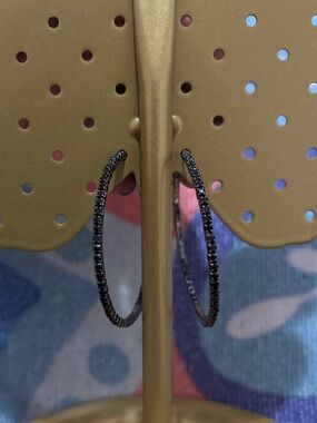 Black Crystal Hoop Earrings - Women Jewelry
